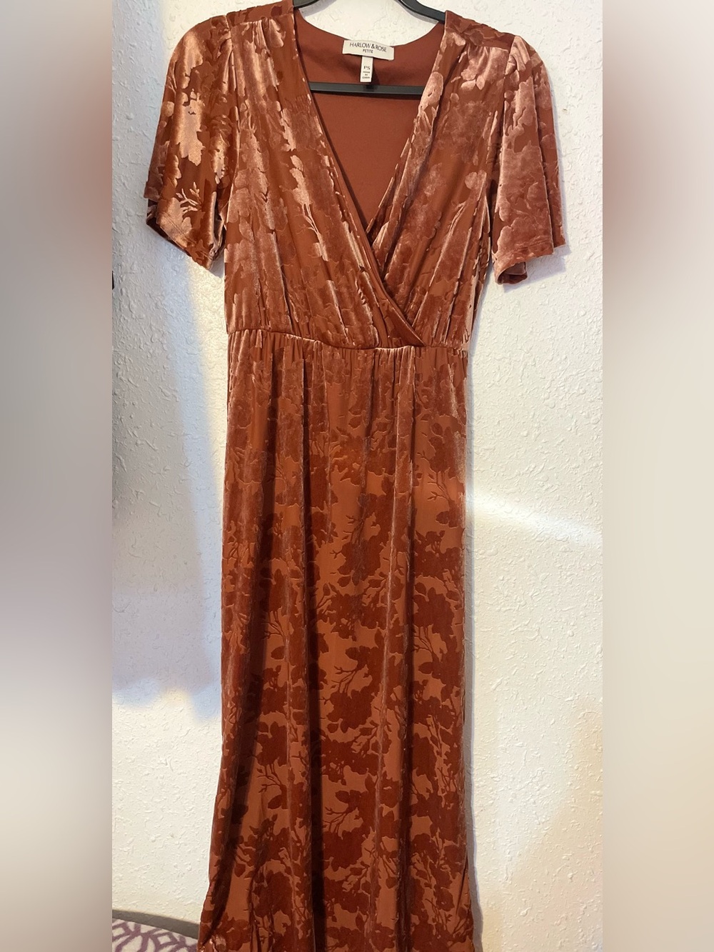 Rust Floral Velvet Wrap Maxi Dress